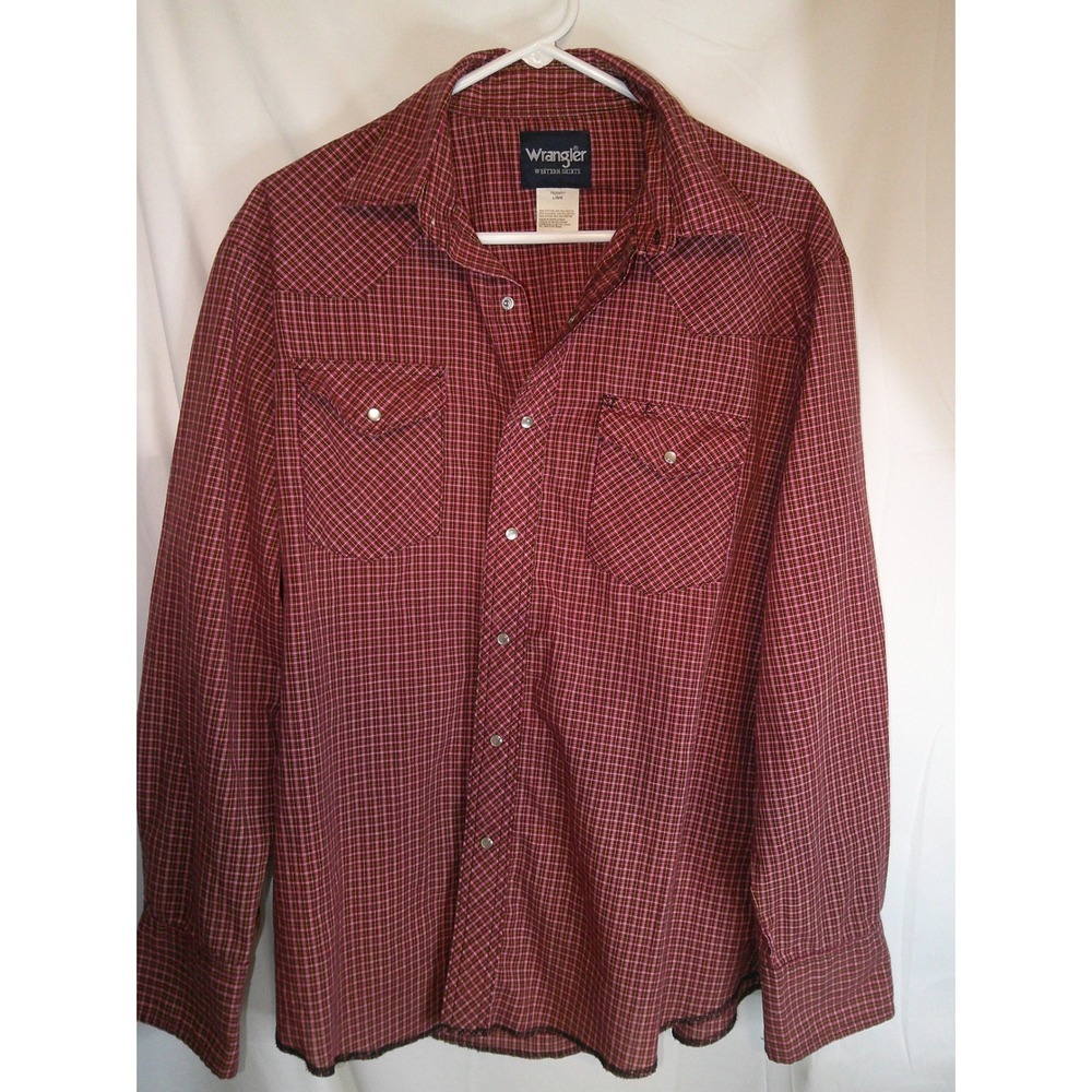 Wrangler Western Shirt‎ Plaid Long Sleeve Pearl Snap Front Pockets Red L